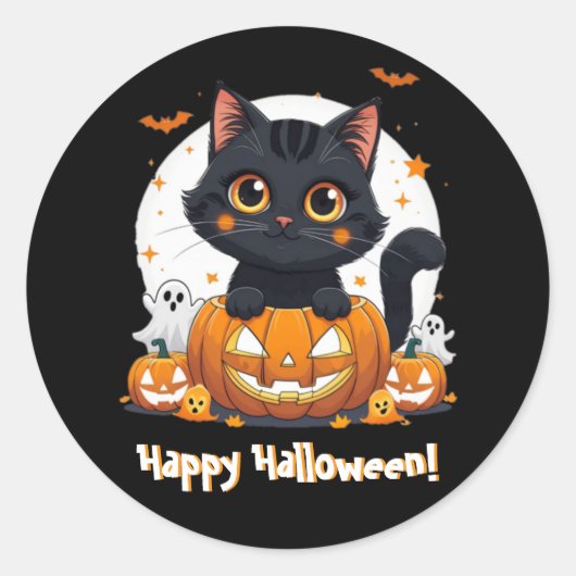 Niedliche Schwarze Katze Halloween-Aufkleber | Kaw Runder Aufkleber (Vorderseite)