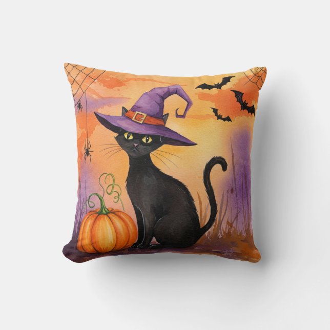 Niedliche Schwarze Katze Halloween Kissen (Vorderseite)