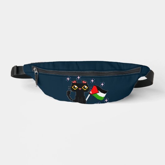 niedliche schwarze Katze hält Palästinenserflagge Bauchtasche (Vorderseite)