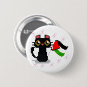 niedliche schwarze Katze hält Palästinenserflagge Button (Vorne & Hinten)