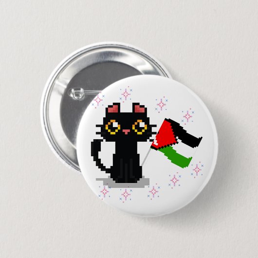 niedliche schwarze Katze hält Palästinenserflagge Button (Vorne & Hinten)