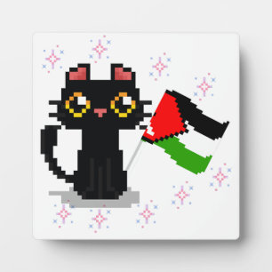 niedliche schwarze Katze hält Palästinenserflagge Fotoplatte