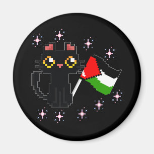 niedliche schwarze Katze hält Palästinenserflagge Magnet