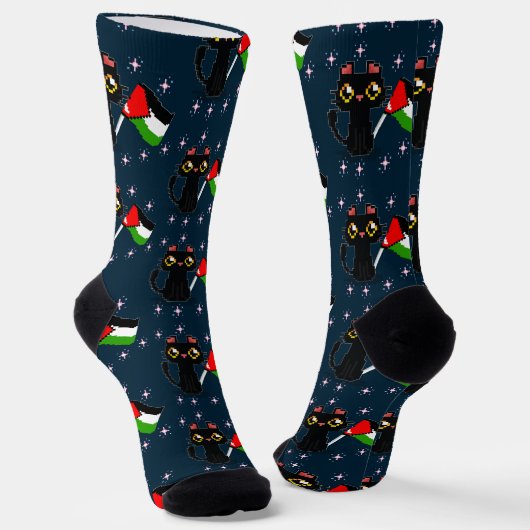 niedliche schwarze Katze hält Palästinenserflagge Socken (Gewinkelt)