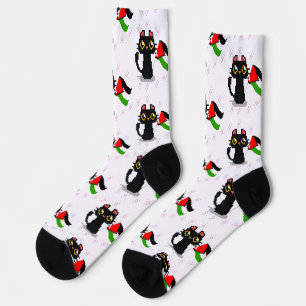 niedliche schwarze Katze hält Palästinenserflagge Socken