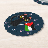 niedliche schwarze Katze hält Palästinenserflagge Untersetzer (angewinkelt)