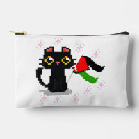 niedliche schwarze Katze hält Palästinenserflagge