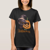 Niedliche schwarze Katze Happy Halloween Kürbis T-Shirt (Vorderseite)