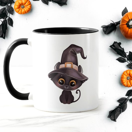 Niedliche schwarze Katze Happy Halloween Kürbis Tasse