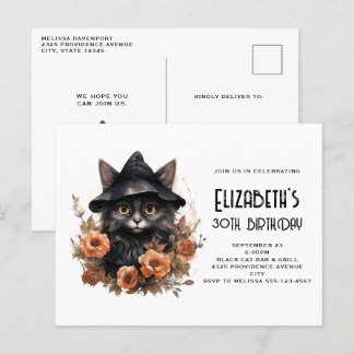 Niedliche Schwarze Katze, Hut zum Geburtstag Einla Postkarte