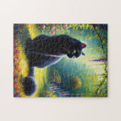Niedliche Schwarze Katze im Gartenölgemälde Puzzle (Horizontal)