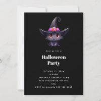 Niedliche schwarze Katze im Hexenhut-Halloween-Par