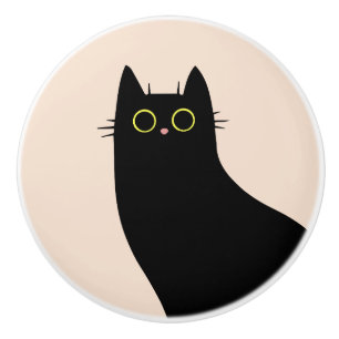 Niedliche schwarze Katze im Stil des Mitteljahrhun Keramikknauf
