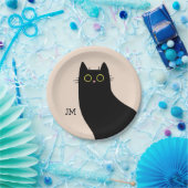 Niedliche schwarze Katze im Stil des Mitteljahrhun Pappteller (Party)