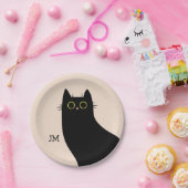 Niedliche schwarze Katze im Stil des Mitteljahrhun Pappteller (Party)