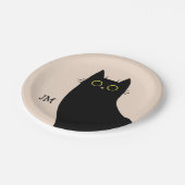 Niedliche schwarze Katze im Stil des Mitteljahrhun Pappteller (Schrägansicht)