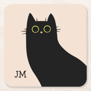 Niedliche schwarze Katze im Stil des Mitteljahrhun Rechteckiger Pappuntersetzer
