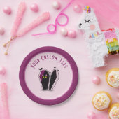 Niedliche Schwarze Katze in einem Coffin Pink Hall Pappteller (Party)