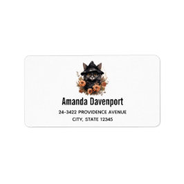 Niedliche schwarze Katze in einem Hexenhut Adressaufkleber