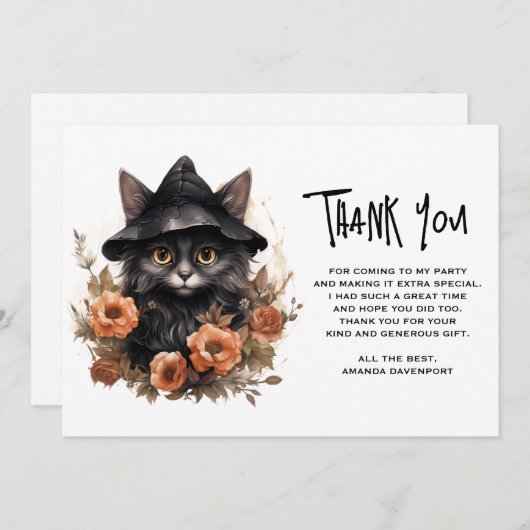 Niedliche schwarze Katze in einem Hexenhut Dankeskarte (Vorne/Hinten)