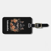 Niedliche schwarze Katze in einem Hexenhut Gepäckanhänger (Vorderseite horizontal)