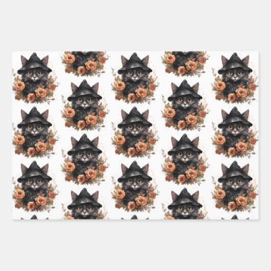 Niedliche schwarze Katze in einem Hexenhut Geschenkpapier Set (Vorderseite 2)