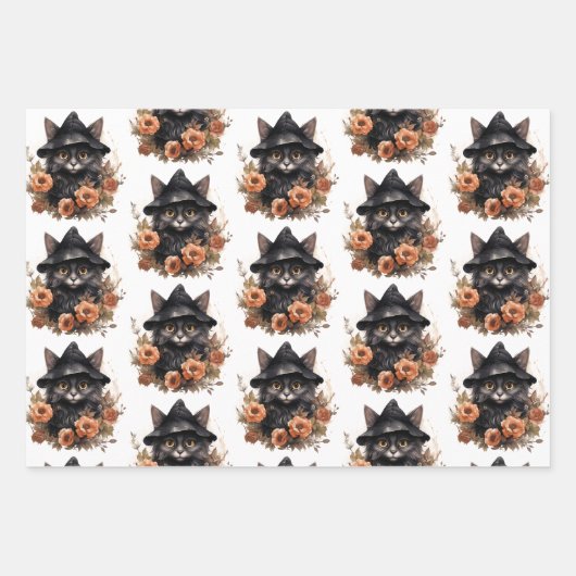 Niedliche schwarze Katze in einem Hexenhut Geschenkpapier Set (Vorderseite)