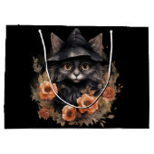 Niedliche schwarze Katze in einem Hexenhut Große Geschenktüte (Rückseite)