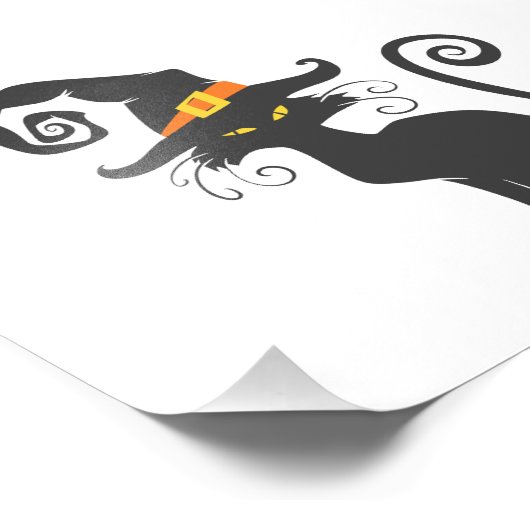 Niedliche schwarze Katze in einem Hexenhut - Hinte Fotodruck (Ecke)