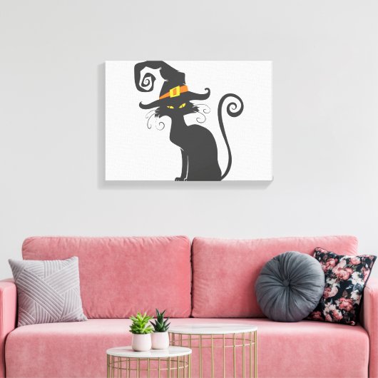 Niedliche schwarze Katze in einem Hexenhut - Hinte Leinwanddruck (Insitu (Wohnzimmer))