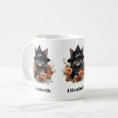 Niedliche schwarze Katze in einem Hexenhut Kaffeetasse (Vorderseite Links)
