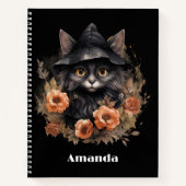 Niedliche schwarze Katze in einem Hexenhut Notizblock (Vorderseite)