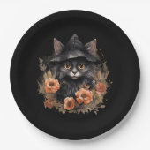 Niedliche schwarze Katze in einem Hexenhut Pappteller (Vorderseite)