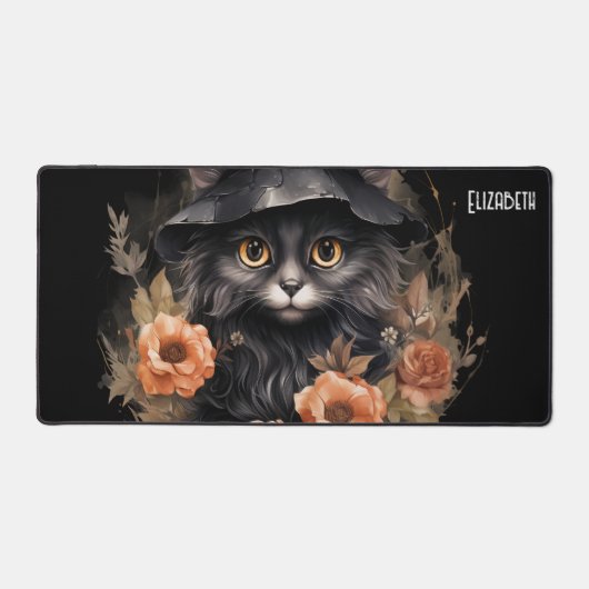 Niedliche schwarze Katze in einem Hexenhut Schreibtischunterlage (Vorderseite)