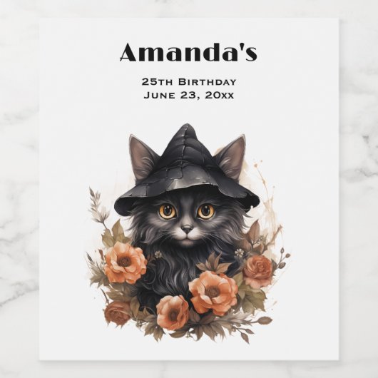 Niedliche schwarze Katze in einem Hexenhut Weinetikett (Einzelnes Label)