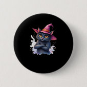 Niedliche schwarze Katze in Hexenhut � magisches H Button (Vorderseite)