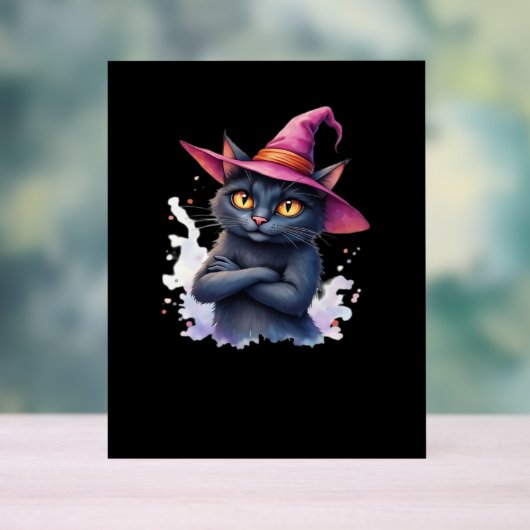 Niedliche Schwarze Katze in Hexenhut - Zauberhafte Acrylschild (Neutral)