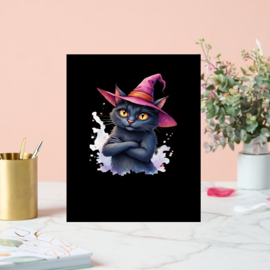 Niedliche Schwarze Katze in Hexenhut - Zauberhafte Acrylschild (Hochzeit)