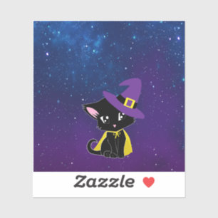 Niedliche Schwarze Katze in Hexenhut - Zauberhafte Aufkleber