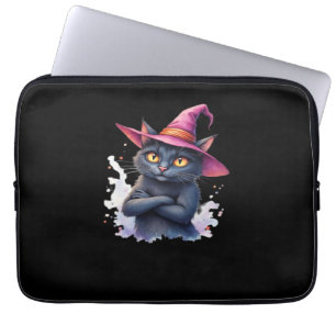 Niedliche Schwarze Katze in Hexenhut - Zauberhafte Laptopschutzhülle