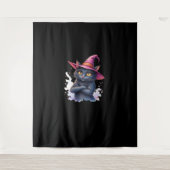Niedliche Schwarze Katze in Hexenhut - Zauberhafte Wandteppich (Vorderseite)