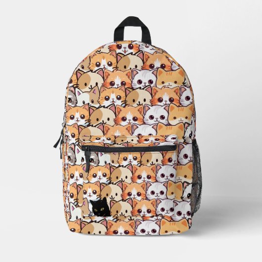 Niedliche schwarze Katze in orangefarbenen Katzen Bedruckter Rucksack (Vorderseite)