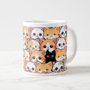 Niedliche schwarze Katze in orangefarbenen Katzen  Jumbo-Tasse