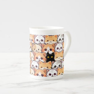 Niedliche schwarze Katze in orangefarbenen Katzen Porzellantasse