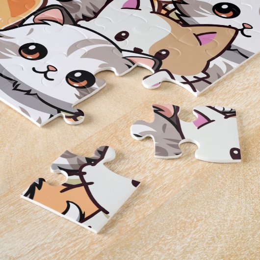 Niedliche schwarze Katze in orangefarbenen Katzen  Puzzle (Seite)