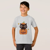 Niedliche schwarze Katze in Pumpkin Carving Happy T-Shirt (Vorne ganz)