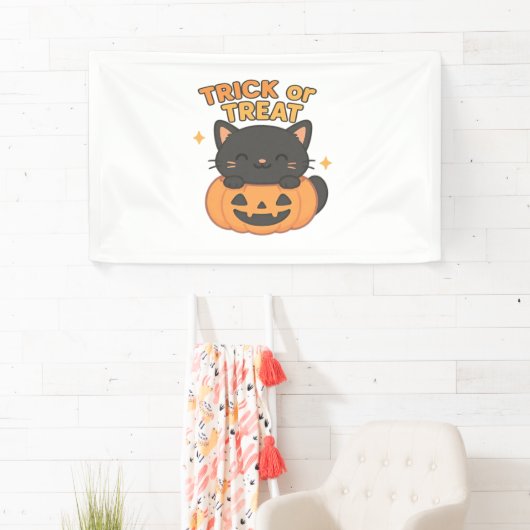 Niedliche Schwarze Katze in Pumpkin - Trick oder T Banner (Insitu)