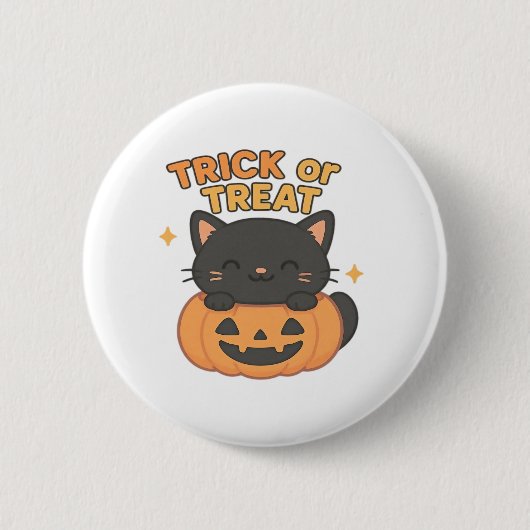 Niedliche Schwarze Katze in Pumpkin - Trick oder T Button (Vorderseite)