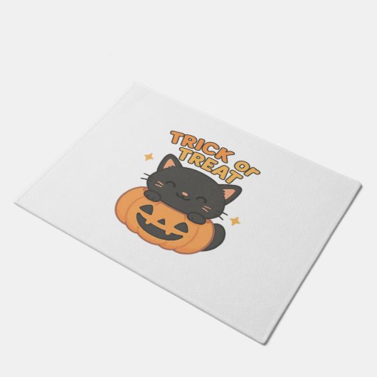 Niedliche Schwarze Katze in Pumpkin - Trick oder T Fußmatte (Schrägansicht)