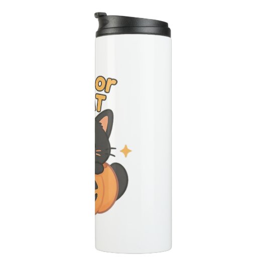 Niedliche Schwarze Katze in Pumpkin - Trick oder T Thermosbecher (Nach rechts gedreht)